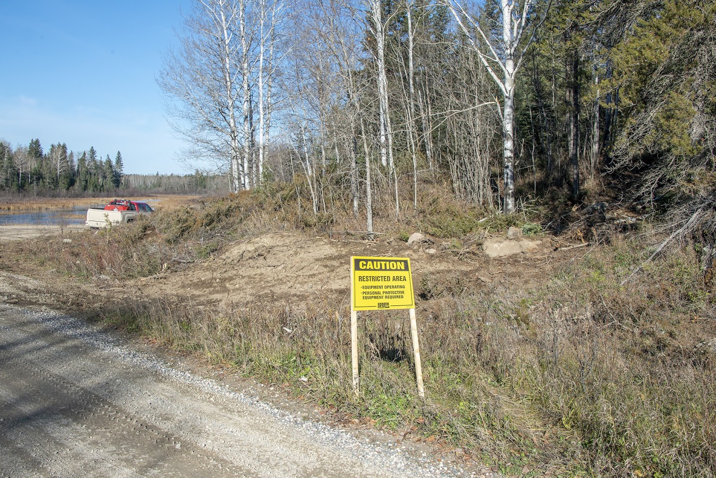 A mining road inside Nopiming Provincial Park. Environmentalists worry that lithium mining is destroying provincial parks.